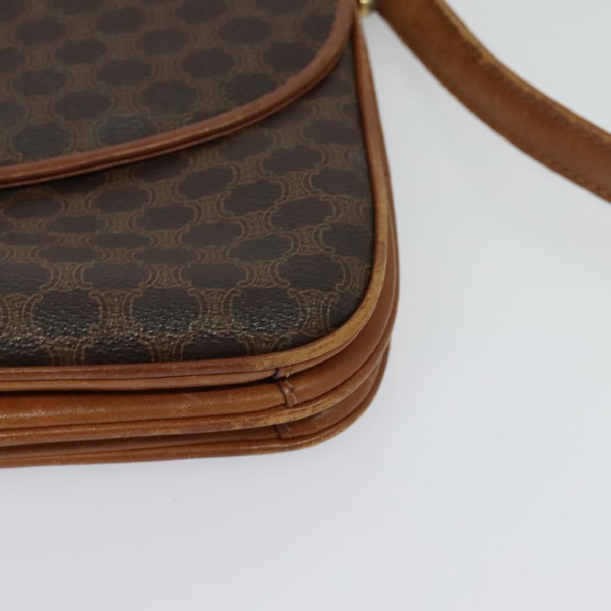 CELINE Macadam Canvas Shoulder Bag PVC Leather Brown Gold Auth gh093