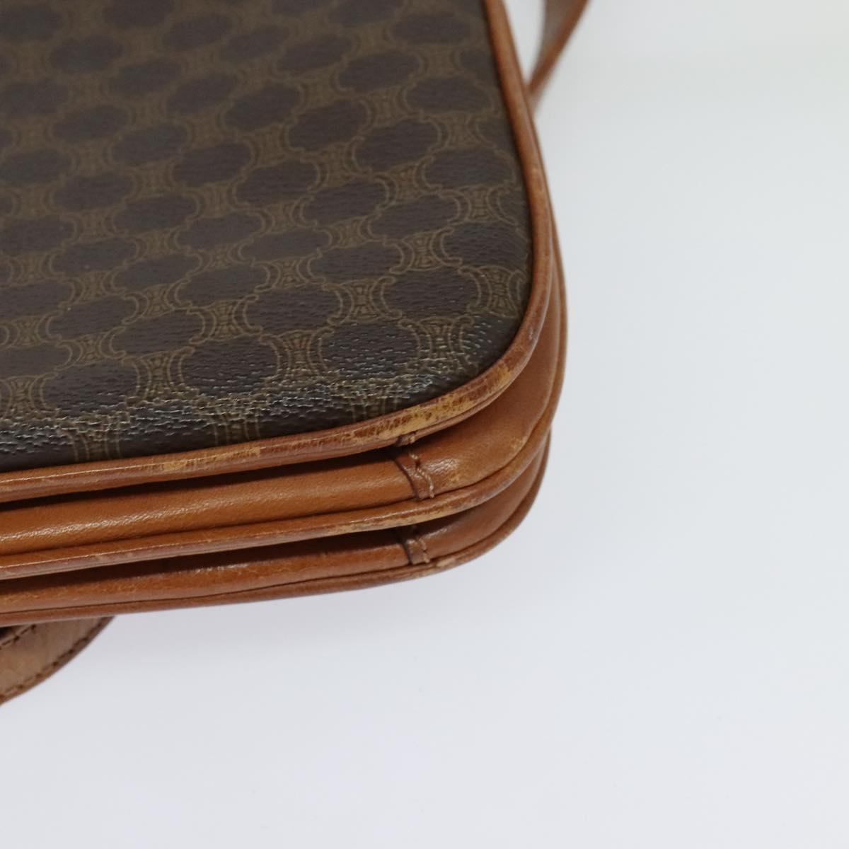 CELINE Macadam Canvas Shoulder Bag PVC Leather Brown Gold Auth gh093