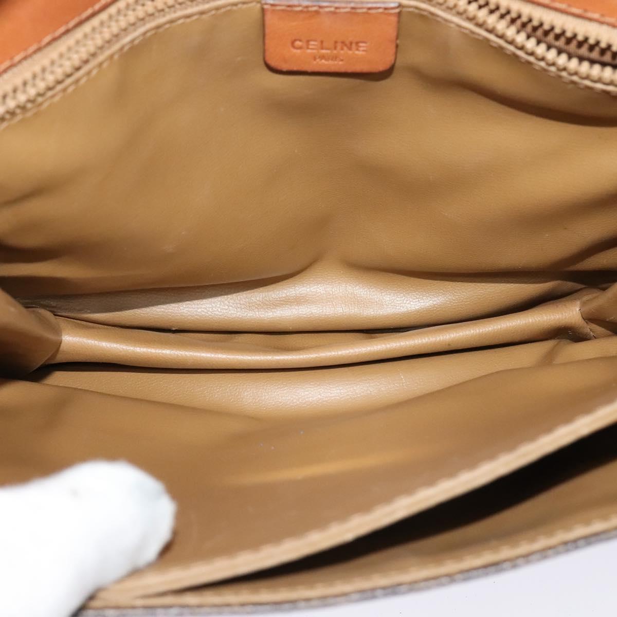 CELINE Macadam Canvas Shoulder Bag PVC Leather Brown Gold Auth gh093