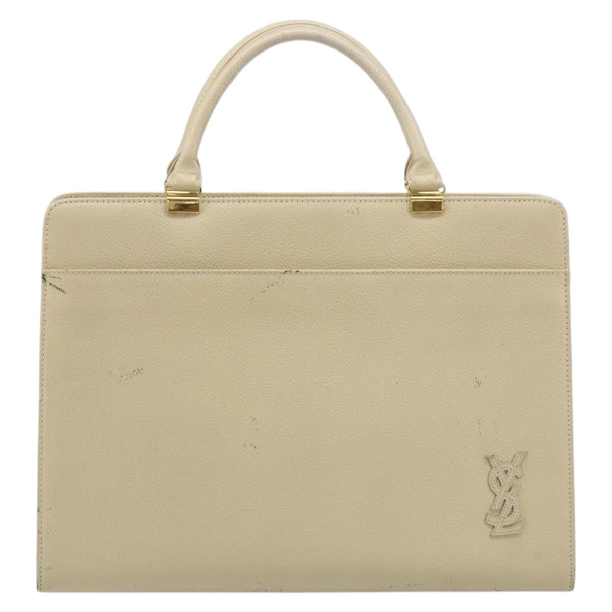 SAINT LAURENT Hand Bag Leather Gold Beige Auth gh097A