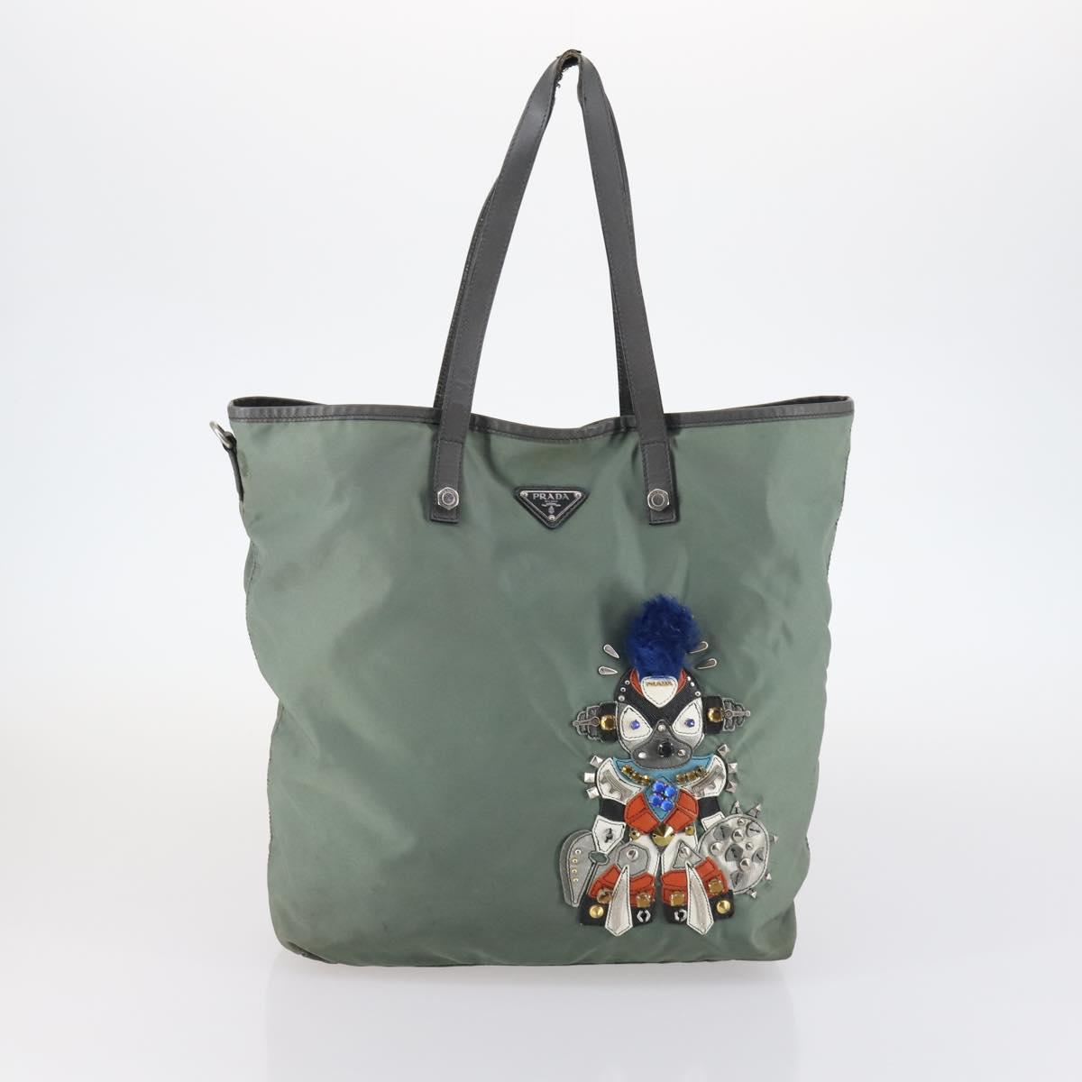 PRADA Shoulder Bag Nylon Leather 2Set Khaki Black Auth gh1001