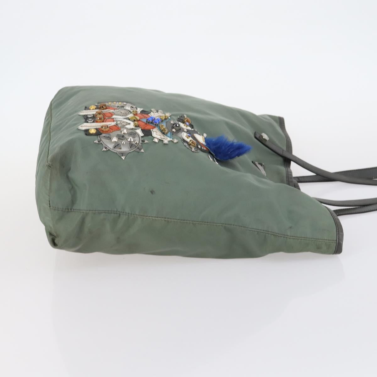 PRADA Shoulder Bag Nylon Leather 2Set Khaki Black Auth gh1001