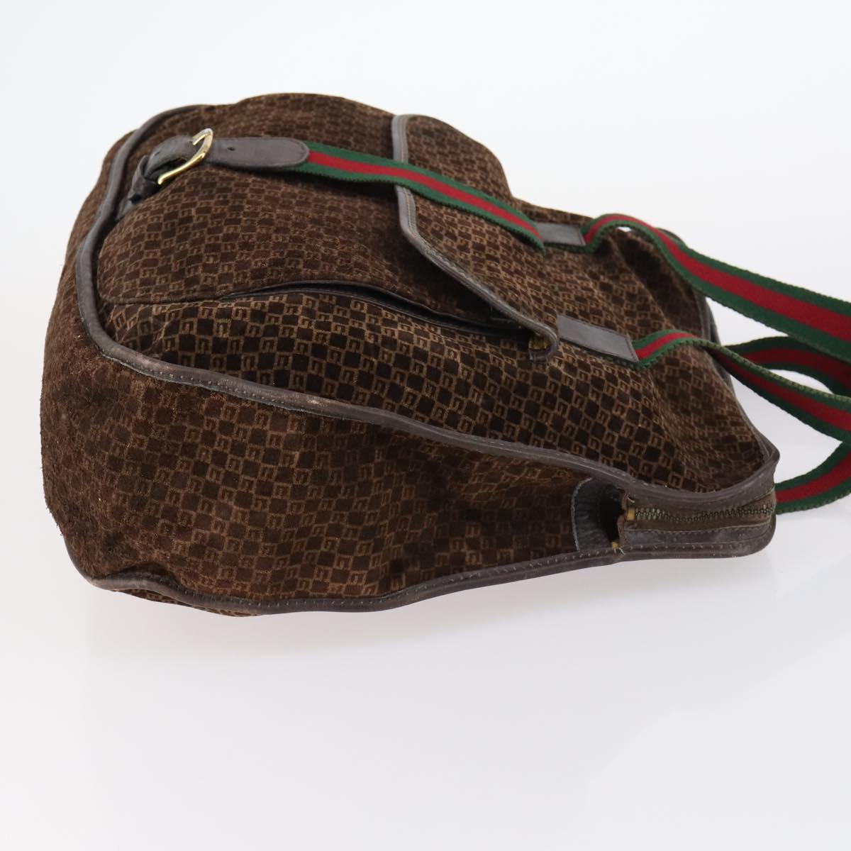 GUCCI Bamboo Shoulder Bag Suede nylon 3Set Black Brown Auth gh1005