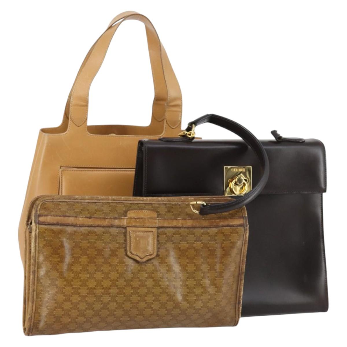 Salvatore Ferragamo Celine Hand Bag Leather 3Set Beige Black Auth gh1011