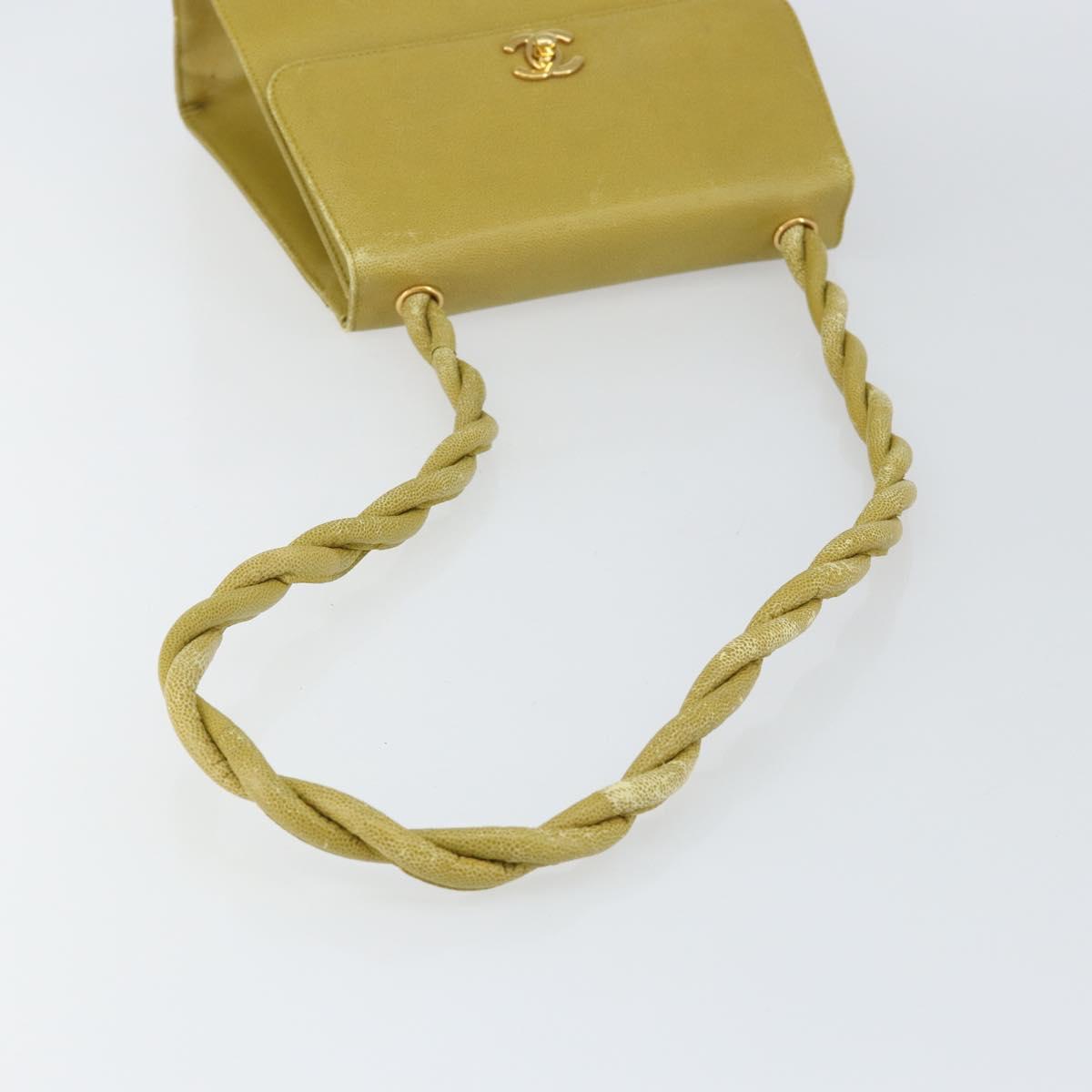 CHANEL Twist Shoulder Bag Caviar Skin Green Gold CC Auth gh1064