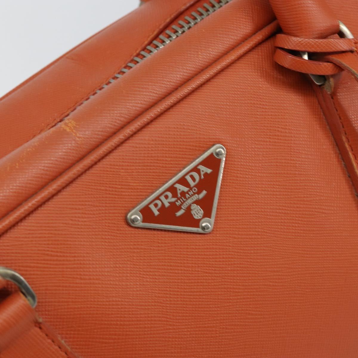 PRADA Shoulder Bag Leather Orange Silver Auth gh1065