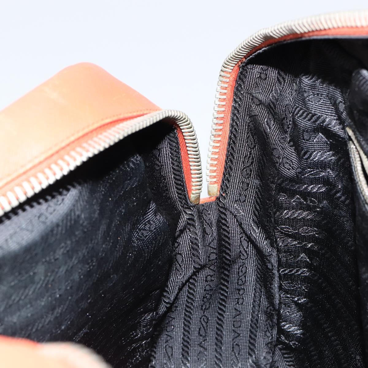 PRADA Shoulder Bag Leather Orange Silver Auth gh1065