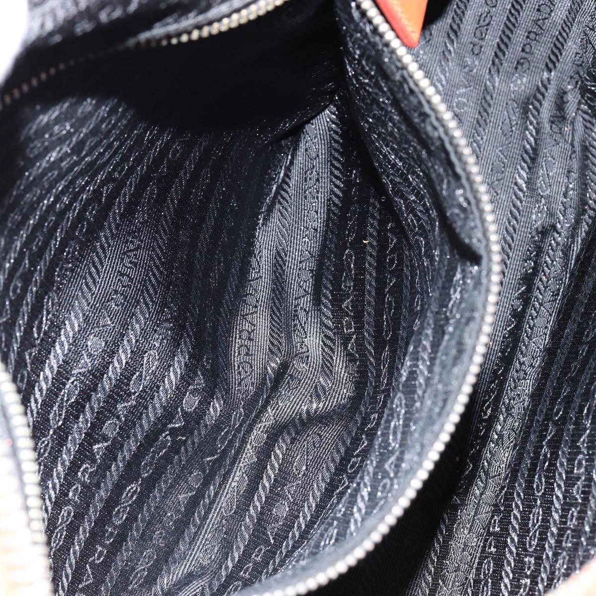 PRADA Shoulder Bag Leather Orange Silver Auth gh1065