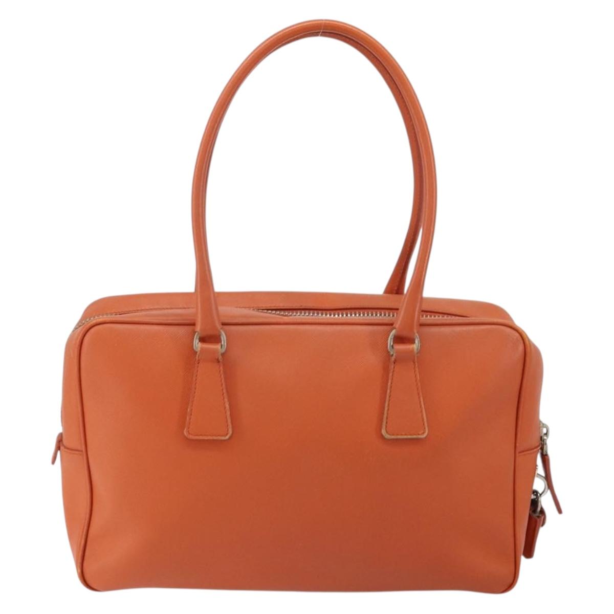 PRADA Shoulder Bag Leather Orange Silver Auth gh1065