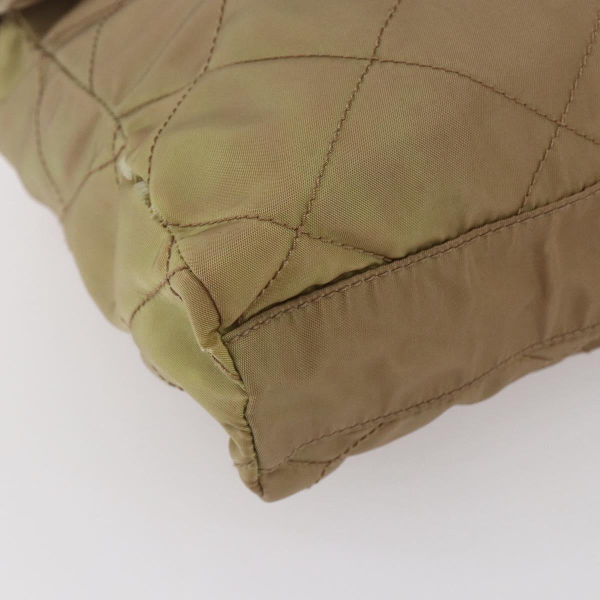 PRADA Chain Shoulder Bag Nylon Beige Gold Auth gh1068