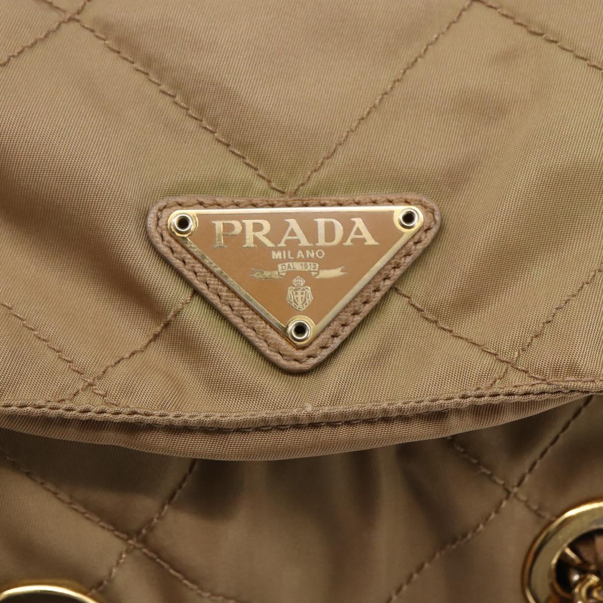 PRADA Chain Shoulder Bag Nylon Beige Gold Auth gh1068