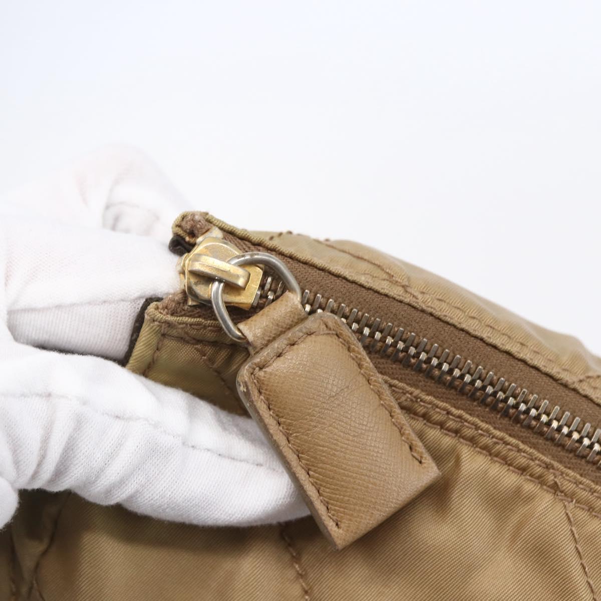 PRADA Chain Shoulder Bag Nylon Beige Gold Auth gh1068