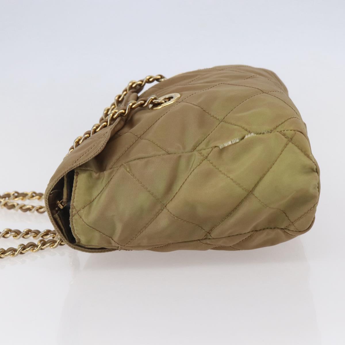 PRADA Chain Shoulder Bag Nylon Beige Gold Auth gh1068