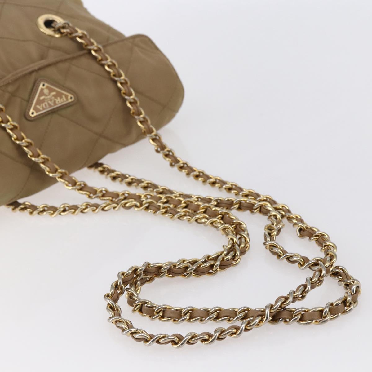 PRADA Chain Shoulder Bag Nylon Beige Gold Auth gh1068