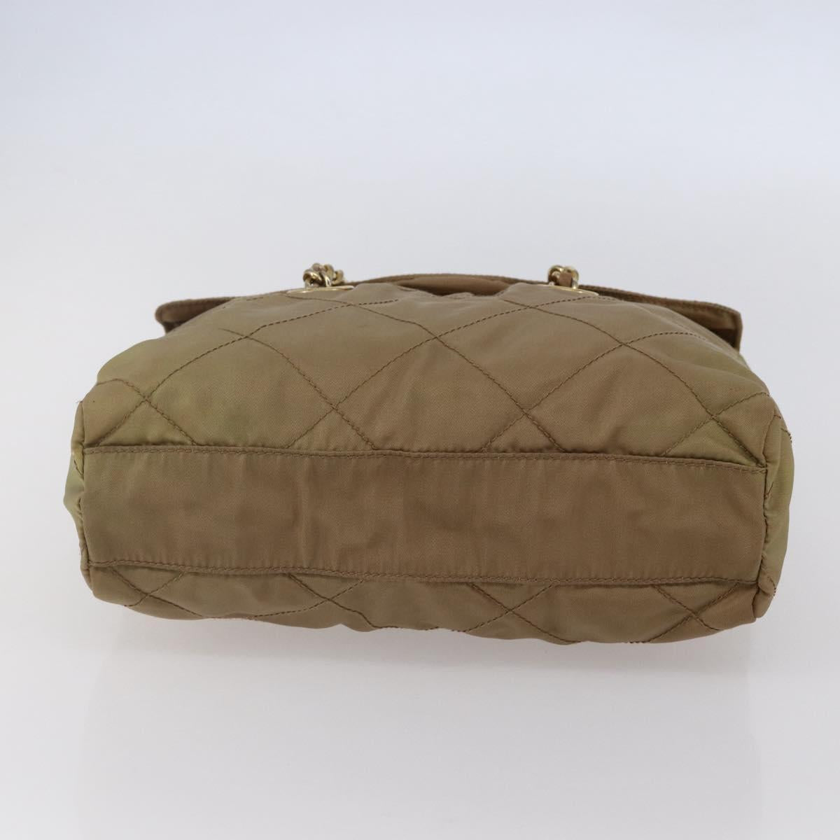 PRADA Chain Shoulder Bag Nylon Beige Gold Auth gh1068