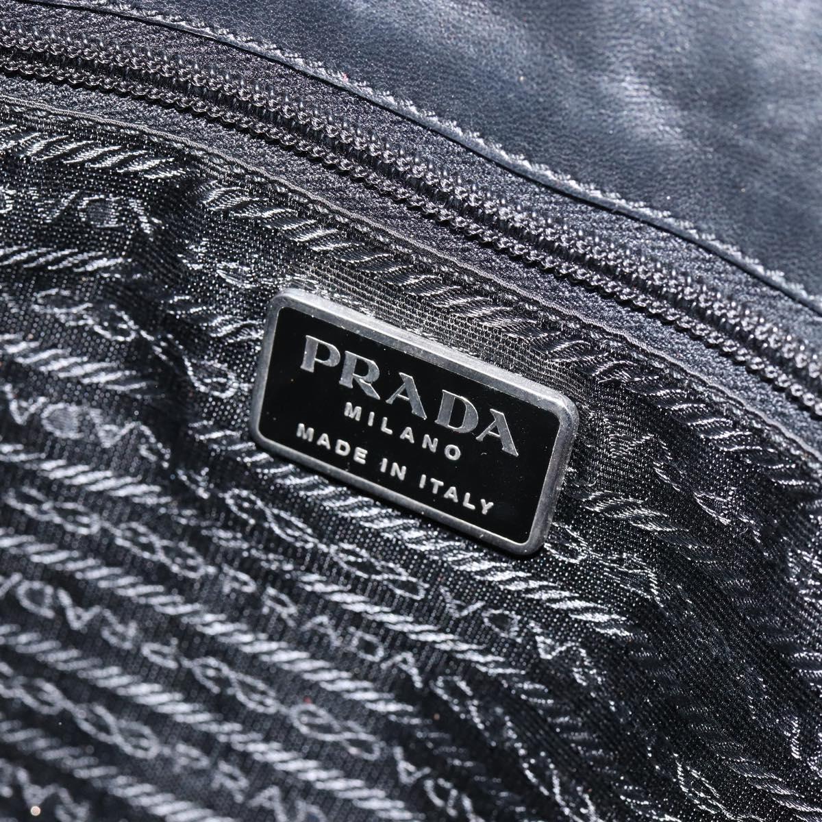 PRADA Hand Bag Nylon Leather Black Silver Auth gh1069