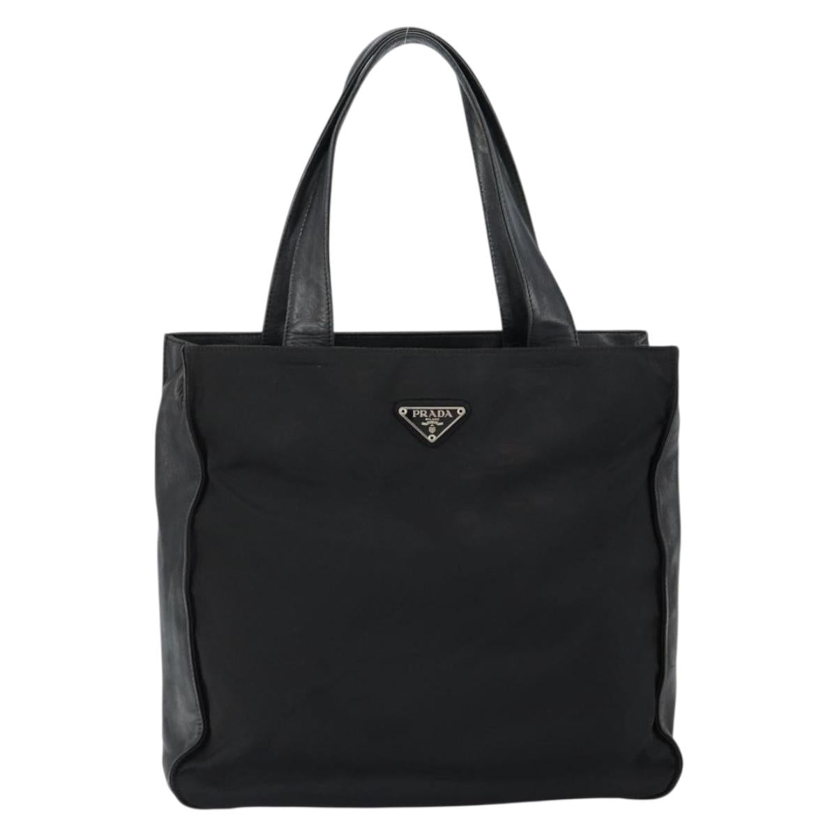 PRADA Hand Bag Nylon Leather Black Silver Auth gh1069