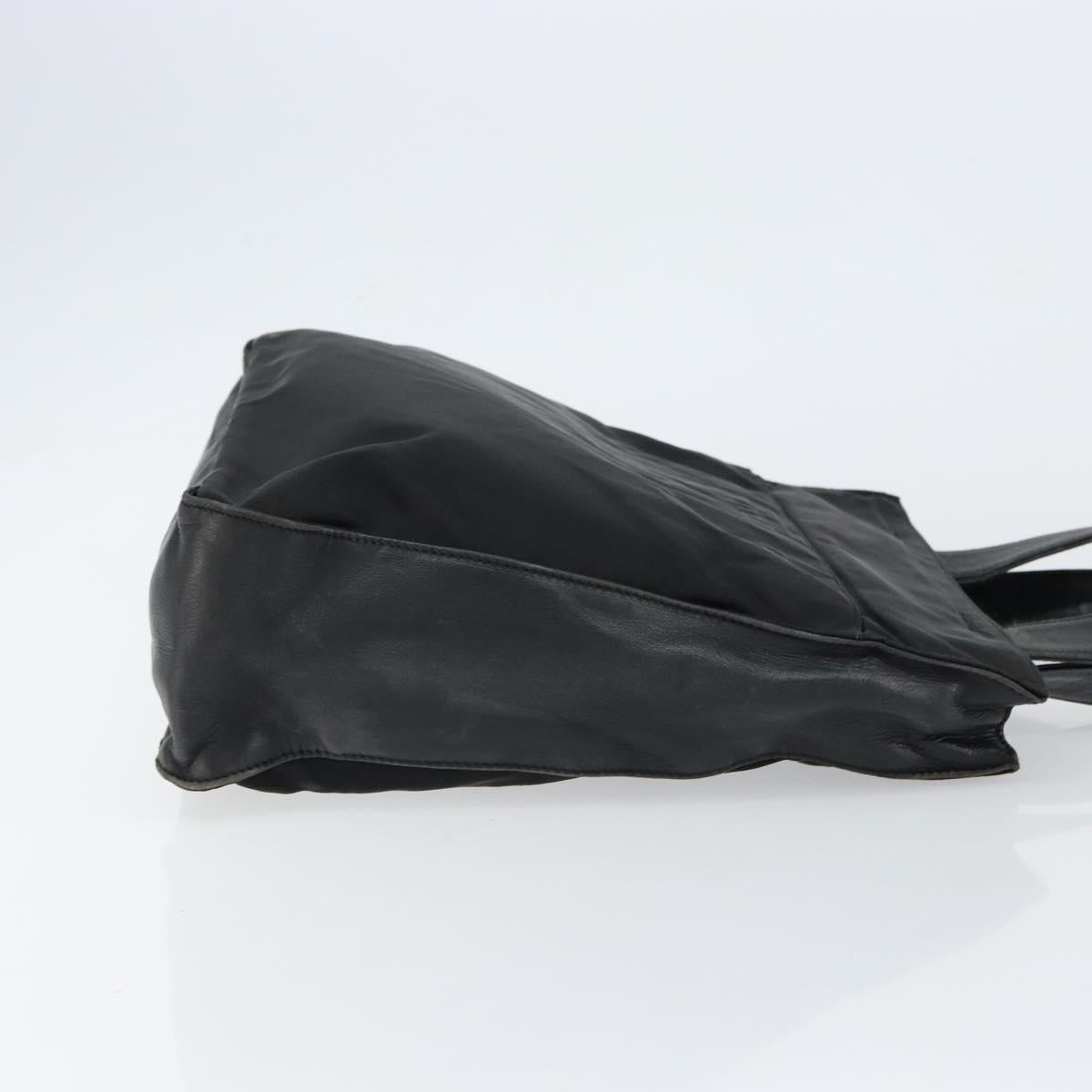 PRADA Hand Bag Nylon Leather Black Silver Auth gh1069