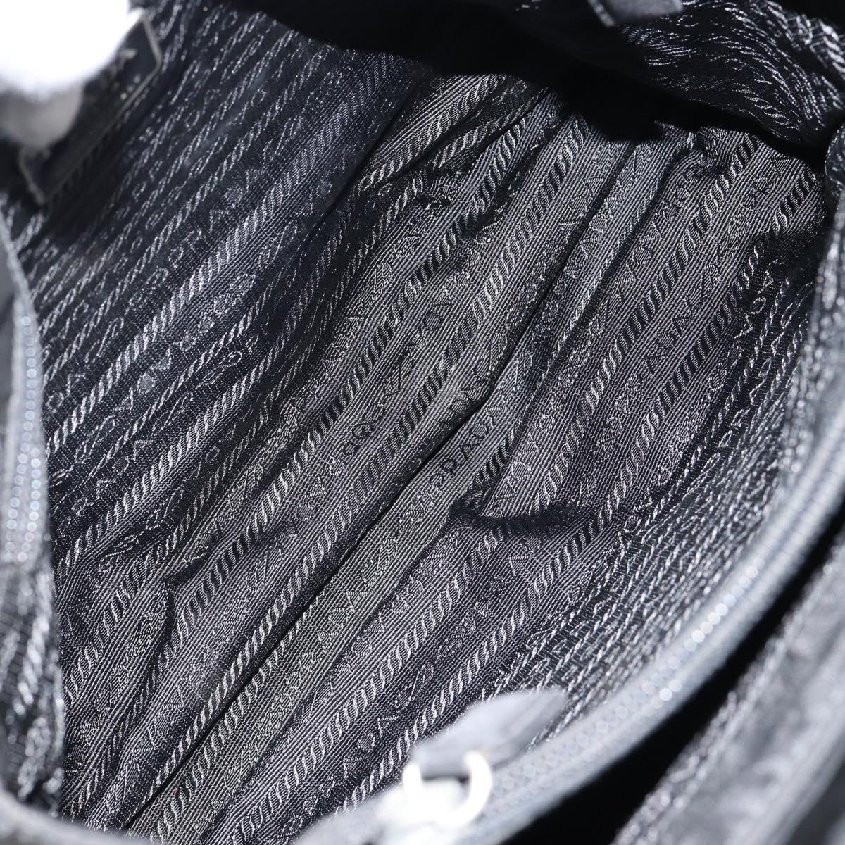 PRADA Hand Bag Nylon Black Silver Auth gh1070