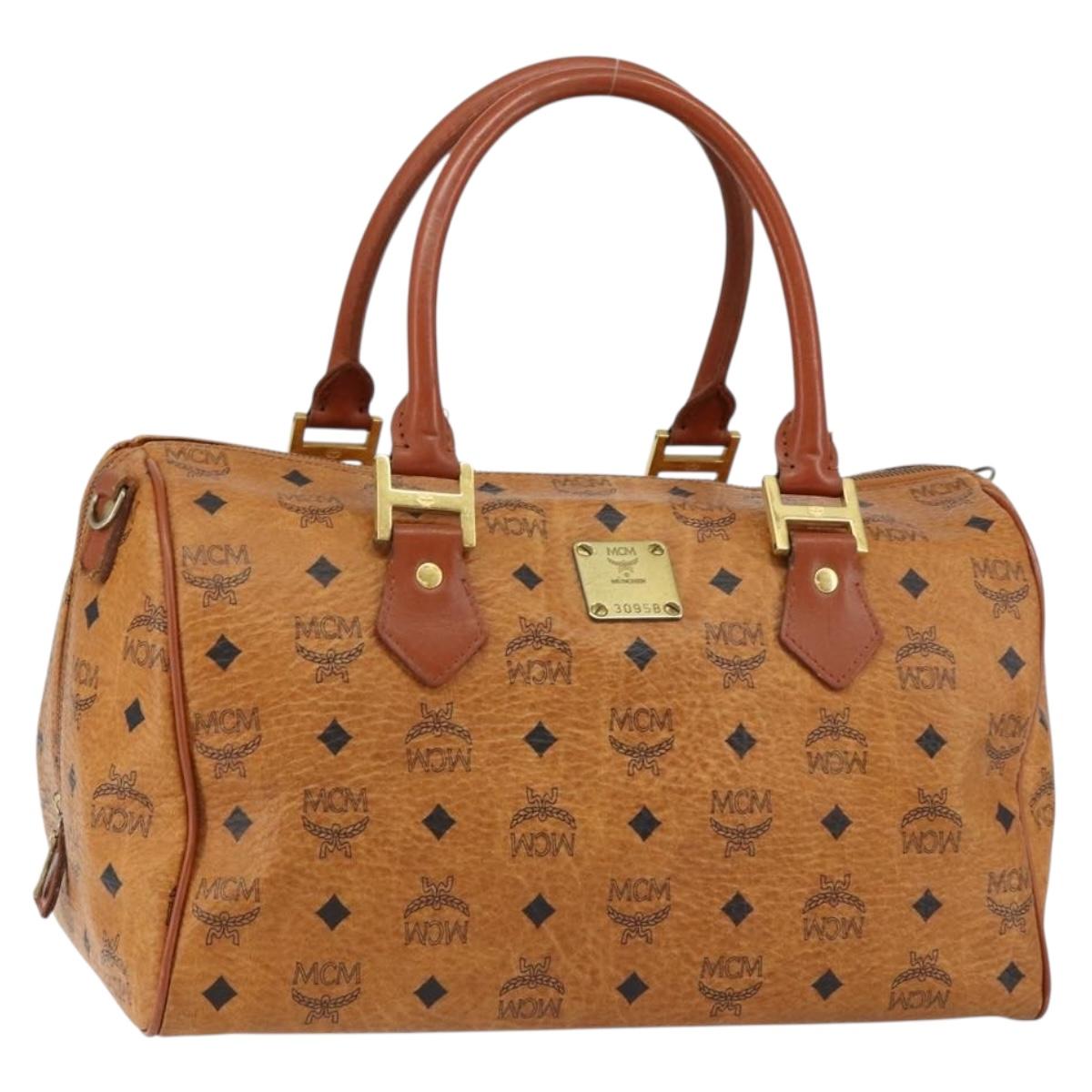 MCM Logogram Vicetos Boston Bag PVC Leather Brown Gold Auth gh1074