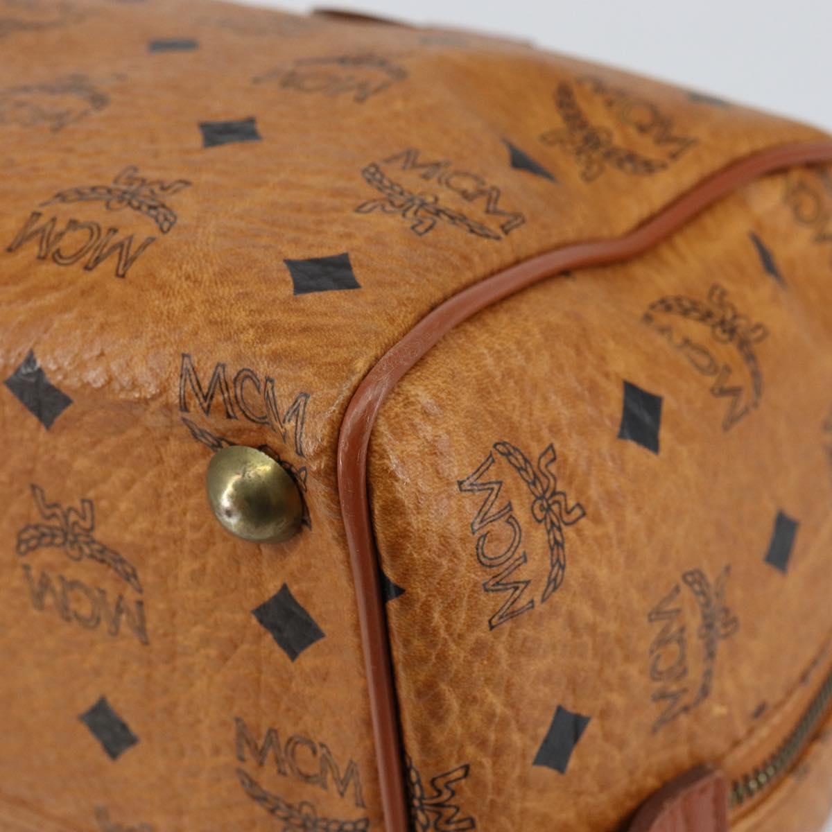 MCM Logogram Vicetos Boston Bag PVC Leather Brown Gold Auth gh1074