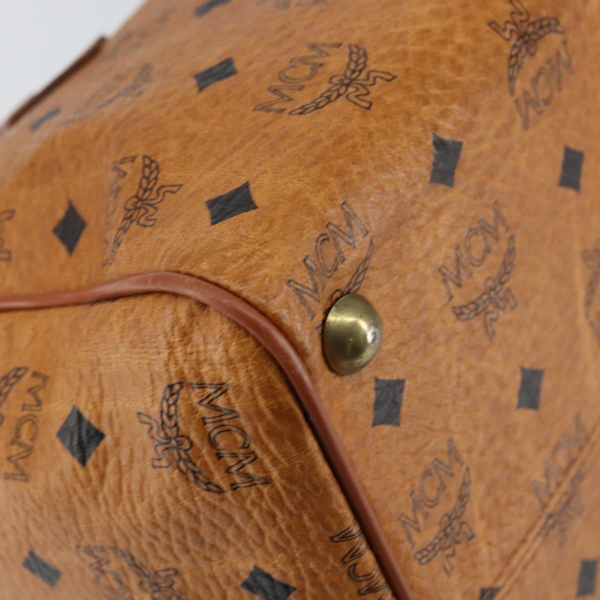 MCM Logogram Vicetos Boston Bag PVC Leather Brown Gold Auth gh1074