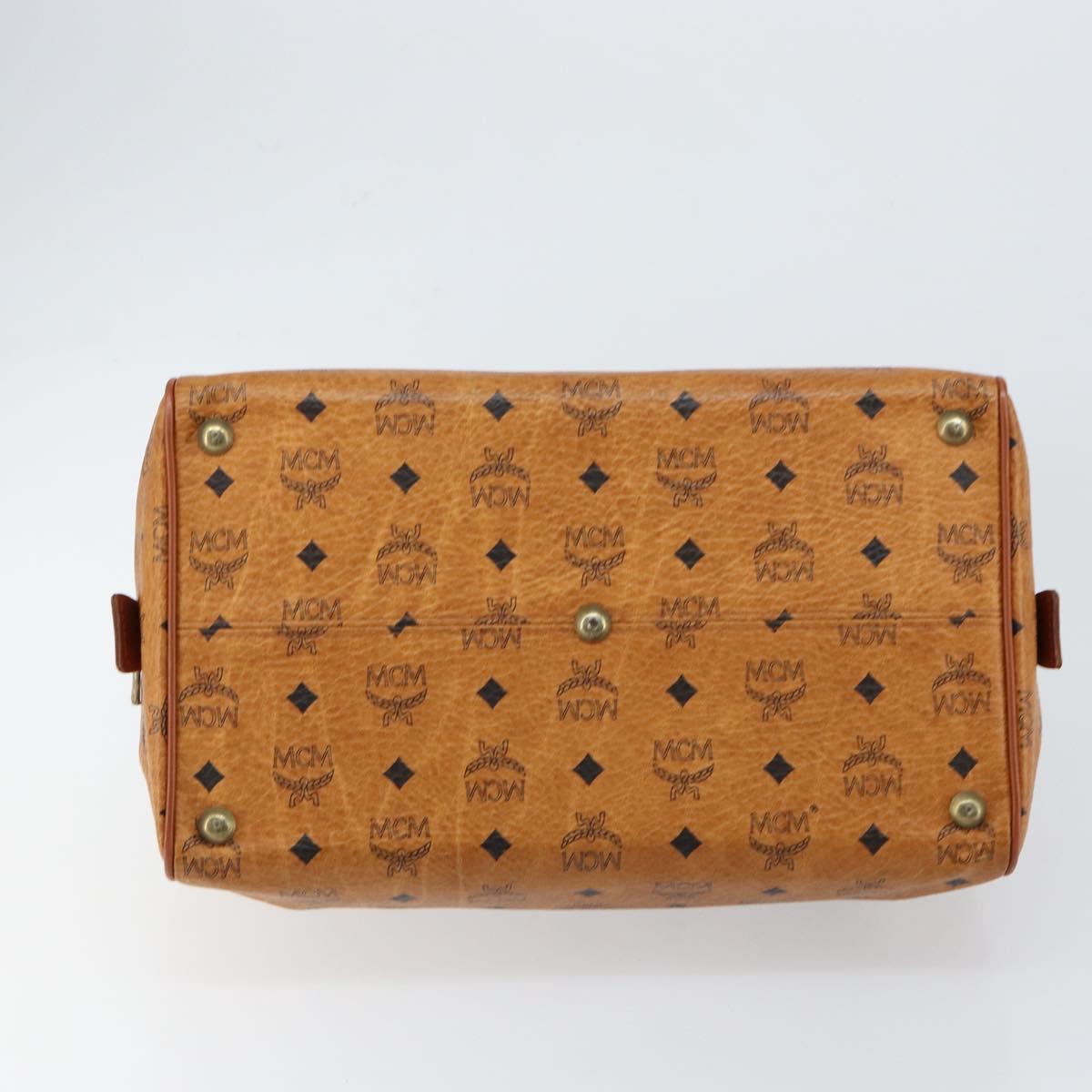 MCM Logogram Vicetos Boston Bag PVC Leather Brown Gold Auth gh1074