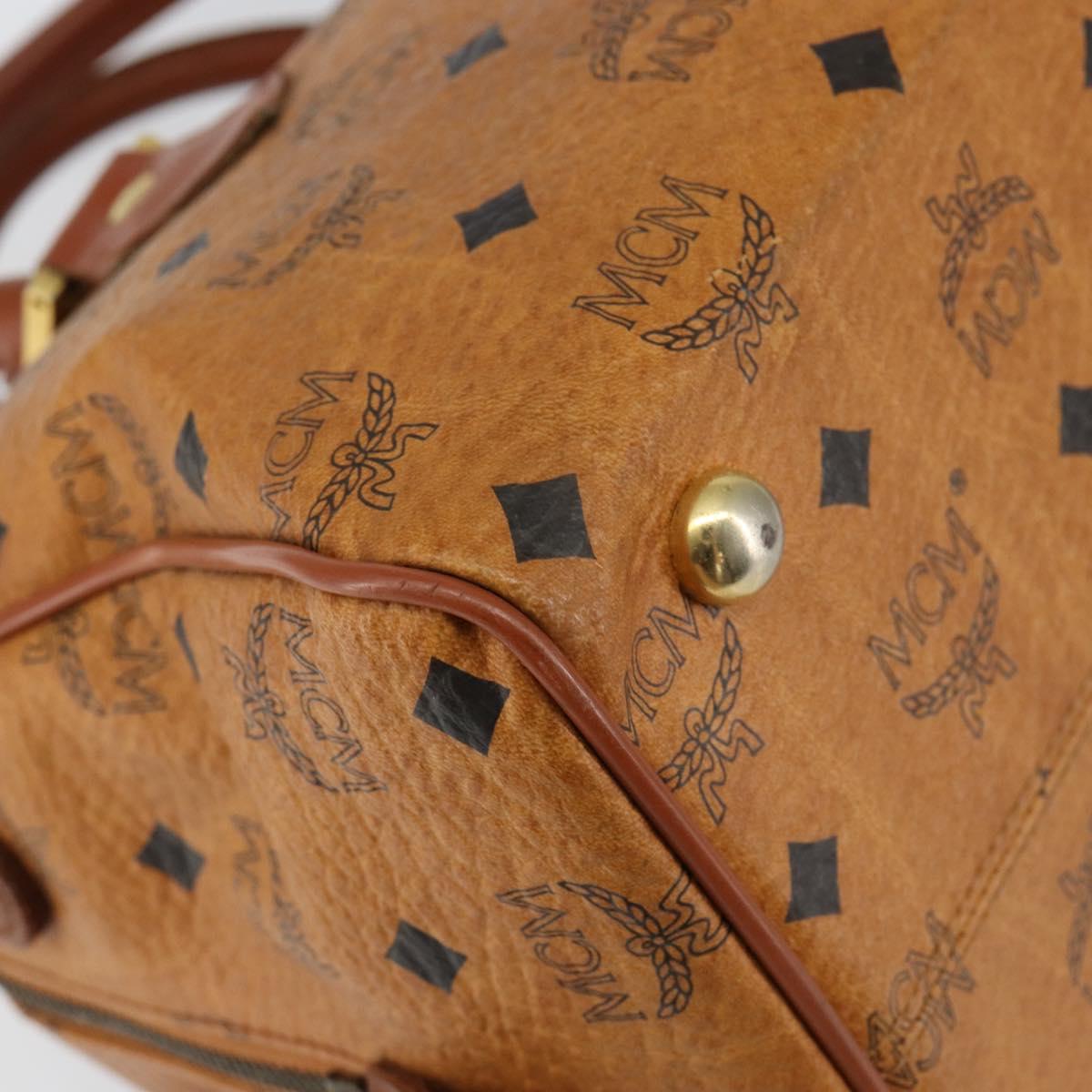 MCM Logogram Vicetos Boston Bag PVC Leather Brown Gold Auth gh1075