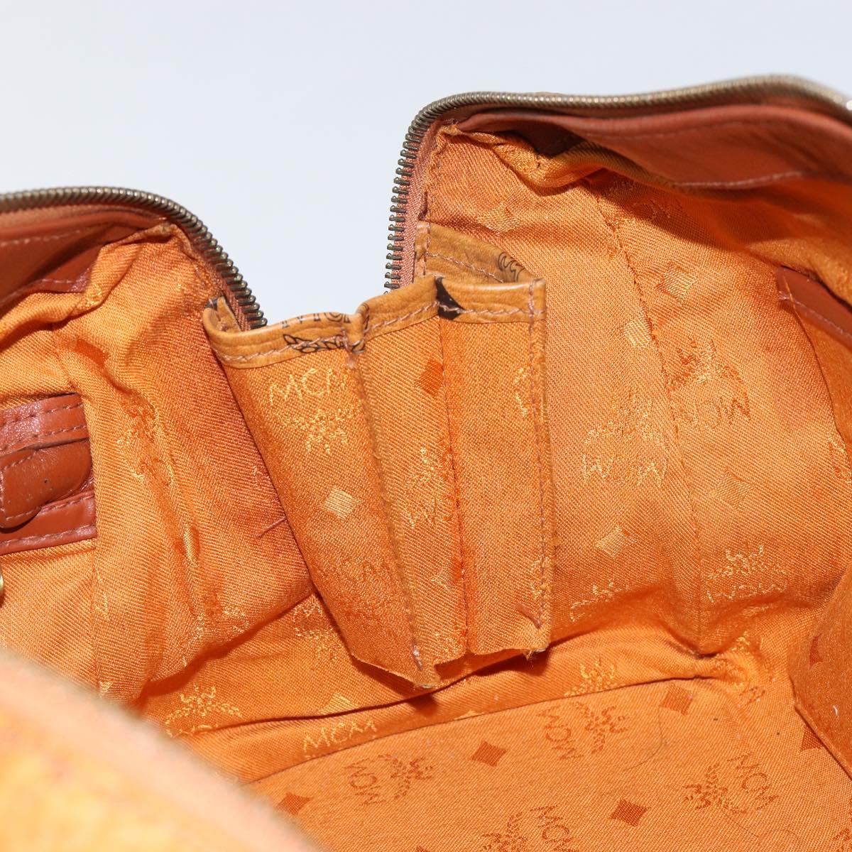 MCM Logogram Vicetos Boston Bag PVC Leather Brown Gold Auth gh1075