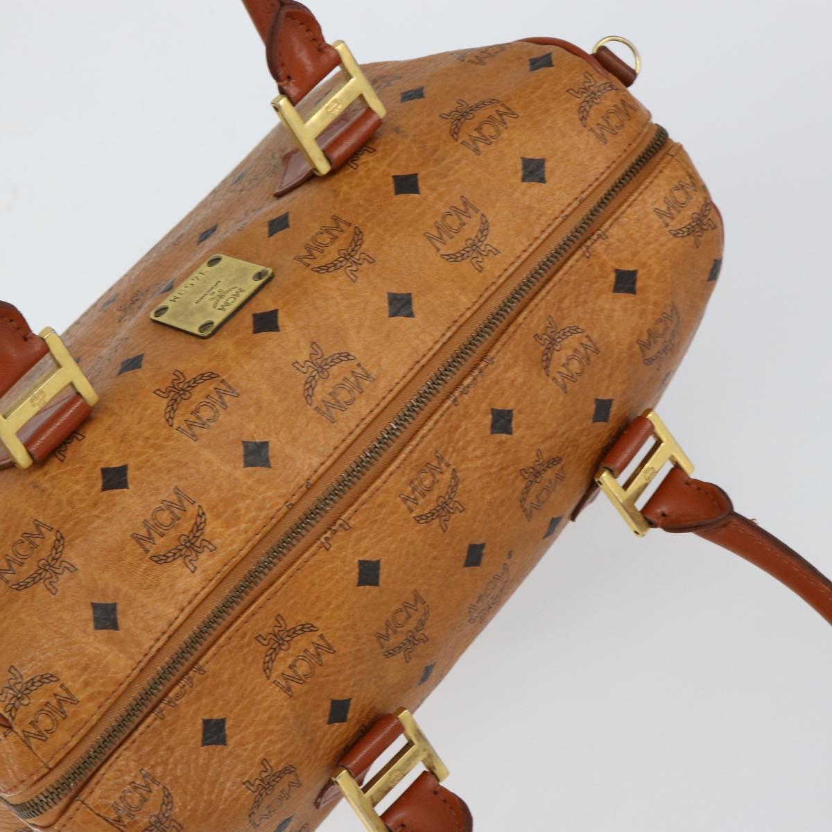 MCM Logogram Vicetos Boston Bag PVC Leather Brown Gold Auth gh1075