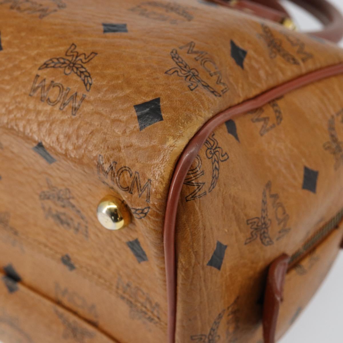 MCM Logogram Vicetos Boston Bag PVC Leather Brown Gold Auth gh1076