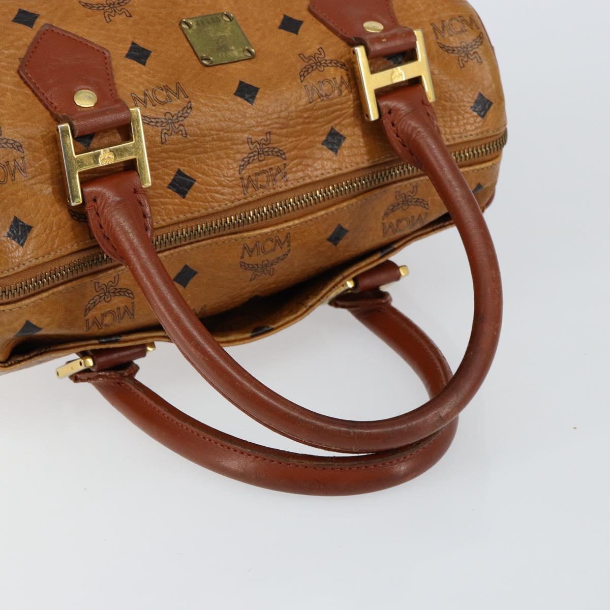 MCM Logogram Vicetos Boston Bag PVC Leather Brown Gold Auth gh1076