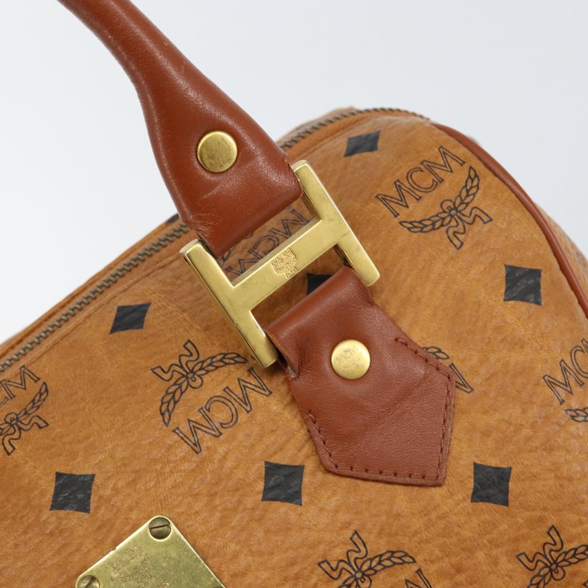 MCM Logogram Vicetos Boston Bag PVC Leather 2way Brown Gold Auth gh1077