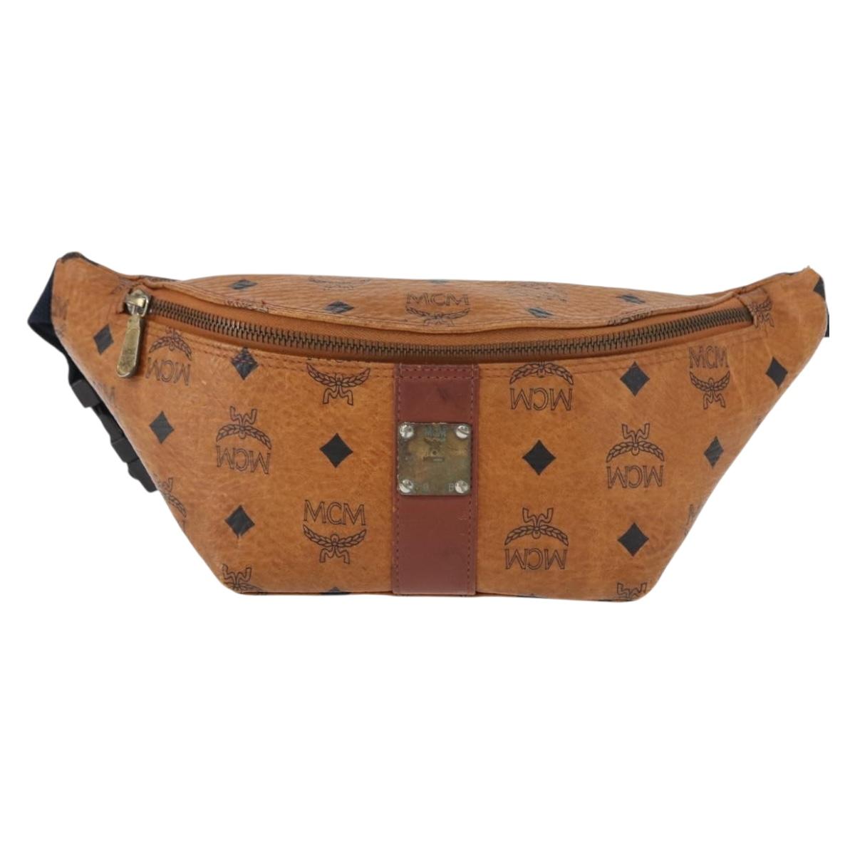 MCM Logogram Vicetos Waist Bag PVC Leather Brown Auth gh1078