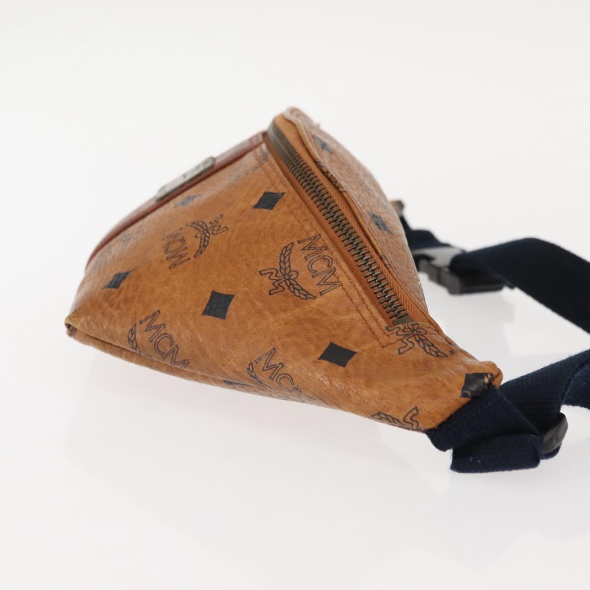 MCM Logogram Vicetos Waist Bag PVC Leather Brown Auth gh1078