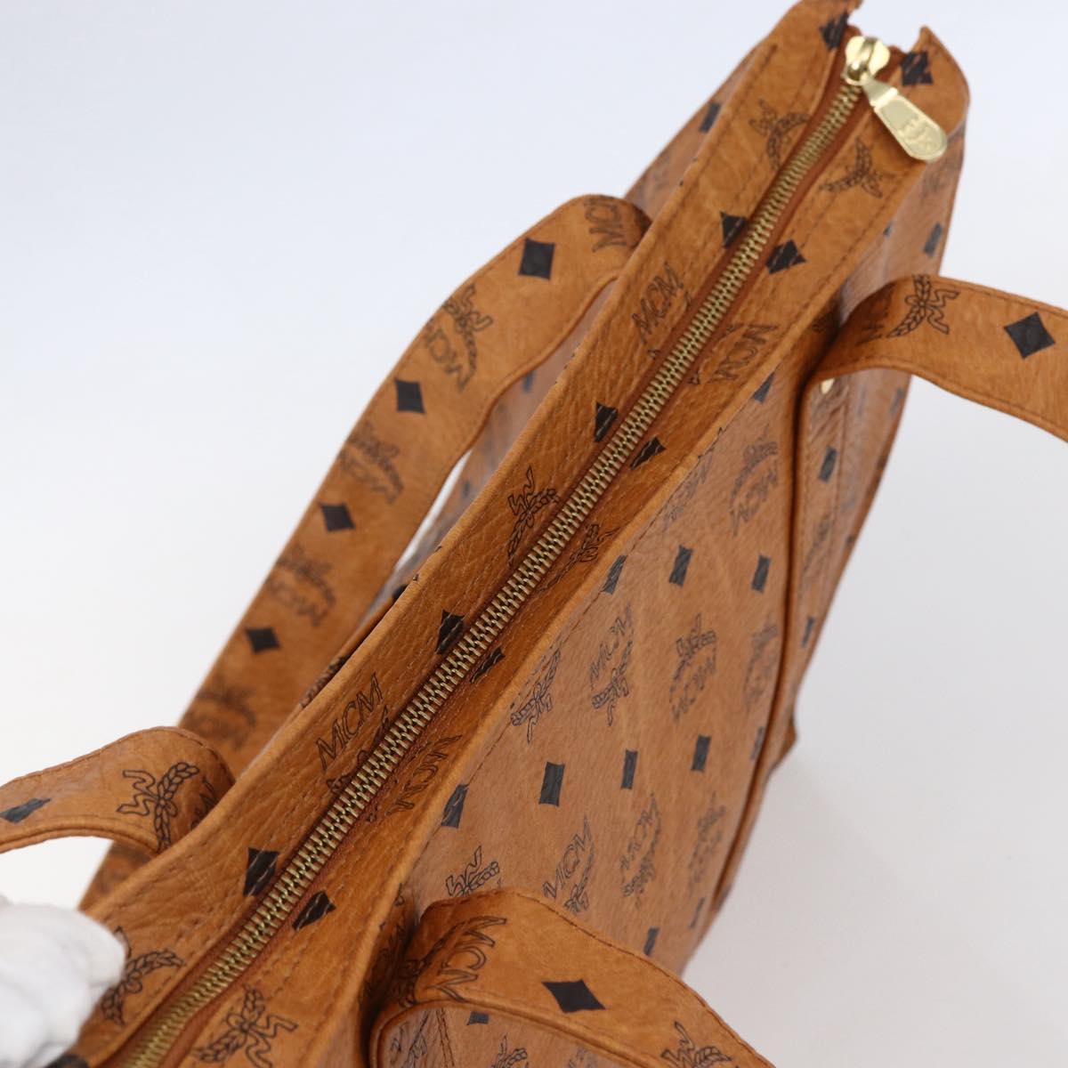 MCM Logogram Vicetos Tote Bag PVC Leather Brown Gold Auth gh1079