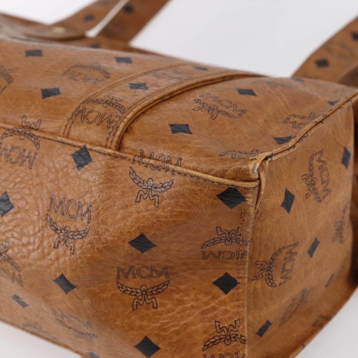 MCM Logogram Vicetos Tote Bag PVC Leather Brown Gold Auth gh1081