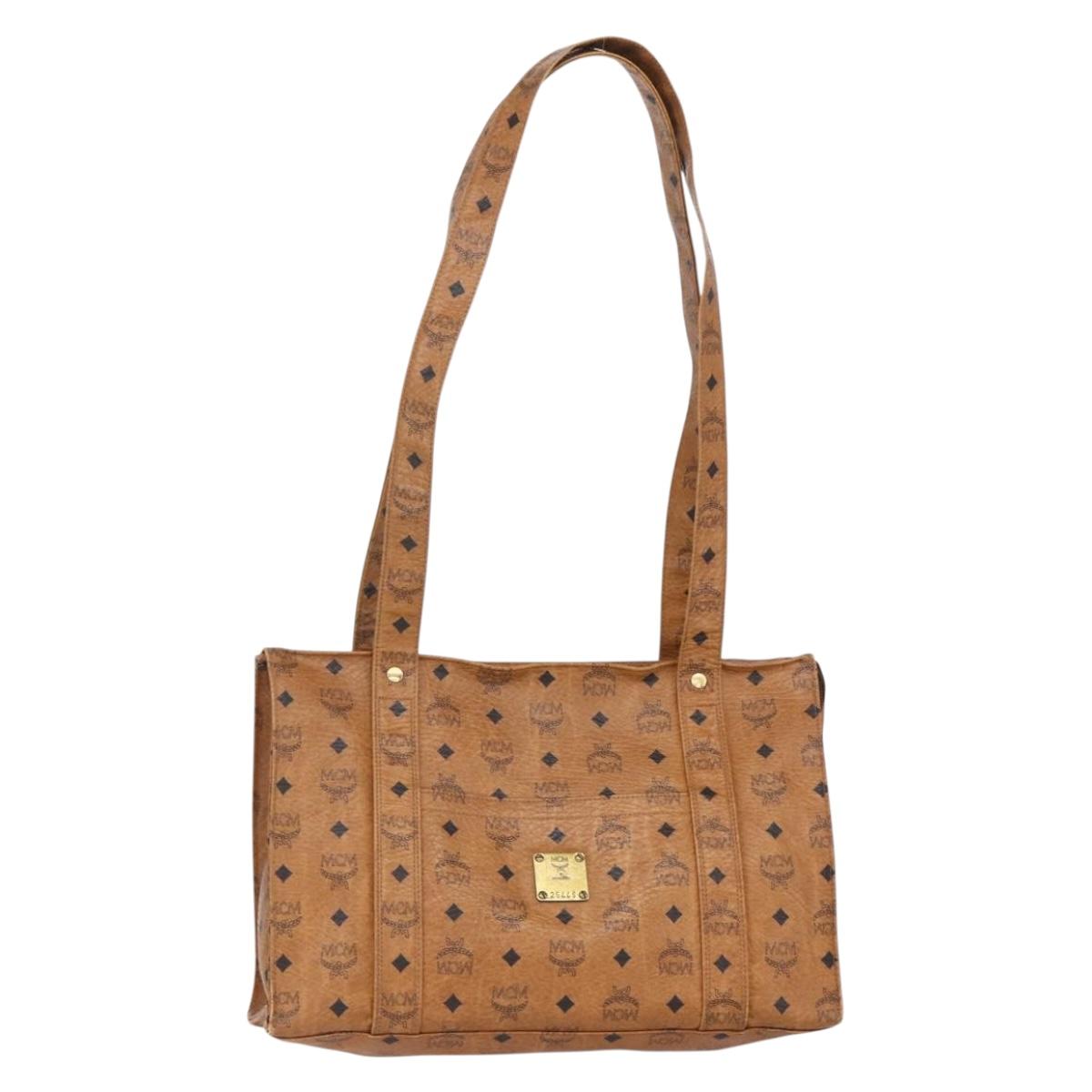 MCM Logogram Vicetos Tote Bag PVC Leather Brown Gold Auth gh1081