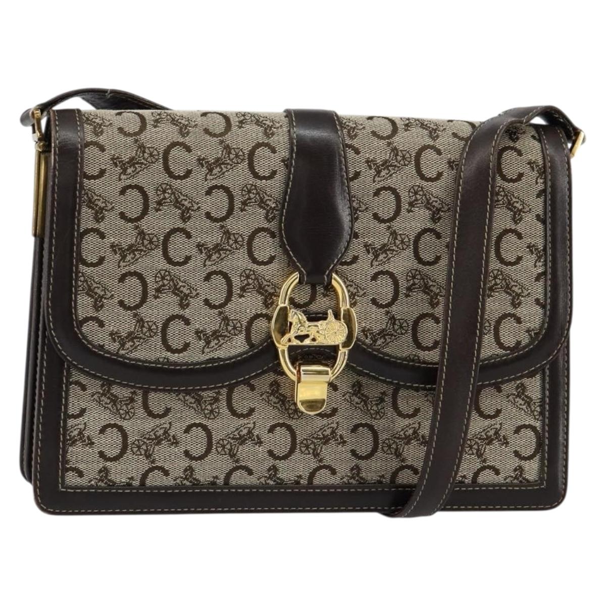 CELINE C Sulky Shoulder Bag Canvas Brown Gold Auth gh1083