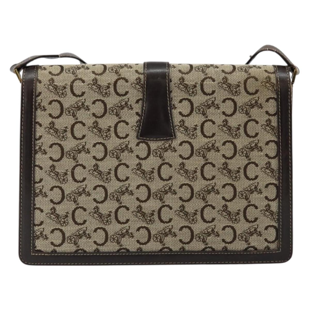 CELINE C Sulky Shoulder Bag Canvas Brown Gold Auth gh1083