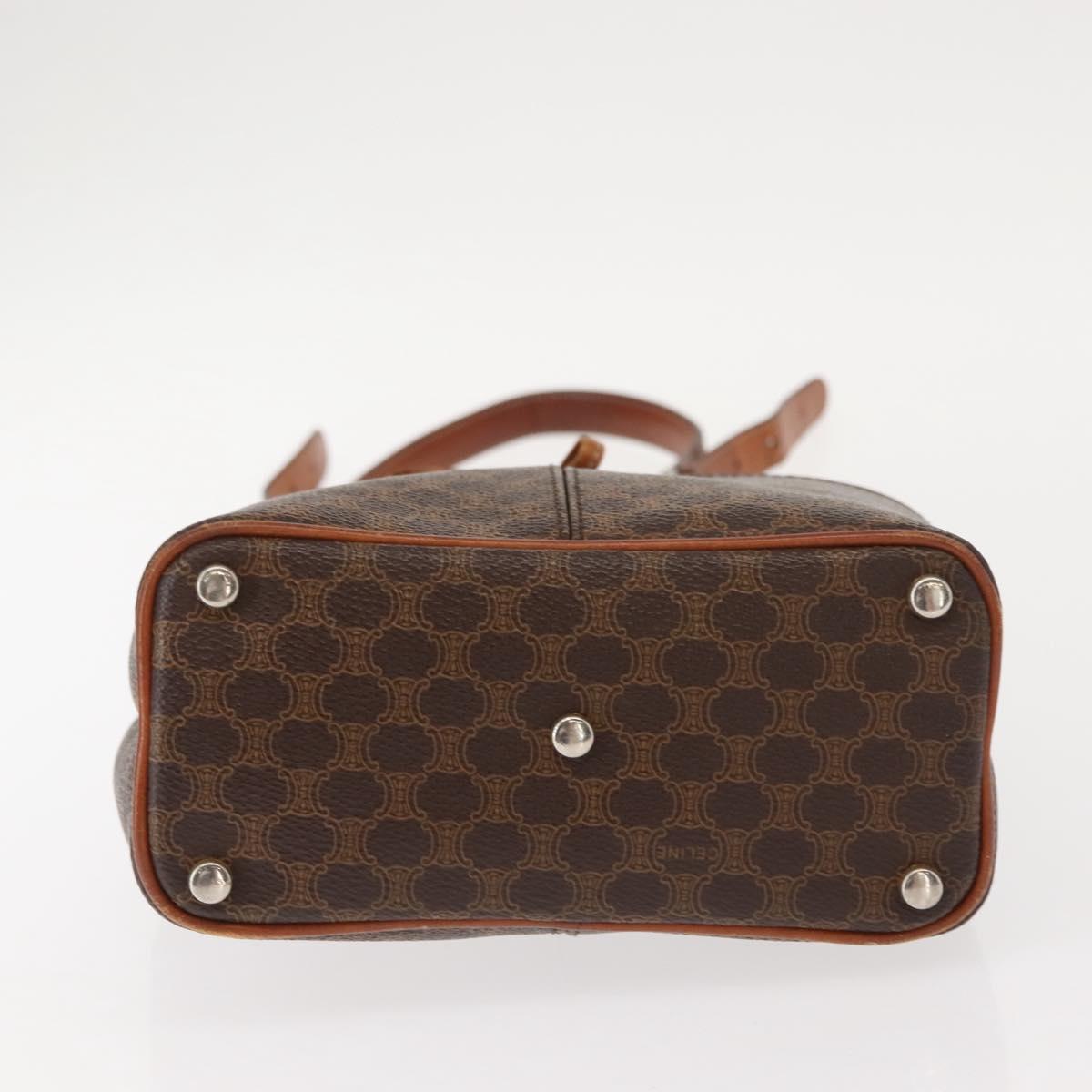 CELINE Macadam Canvas Shoulder Bag PVC Leather Brown Gold Auth gh1084