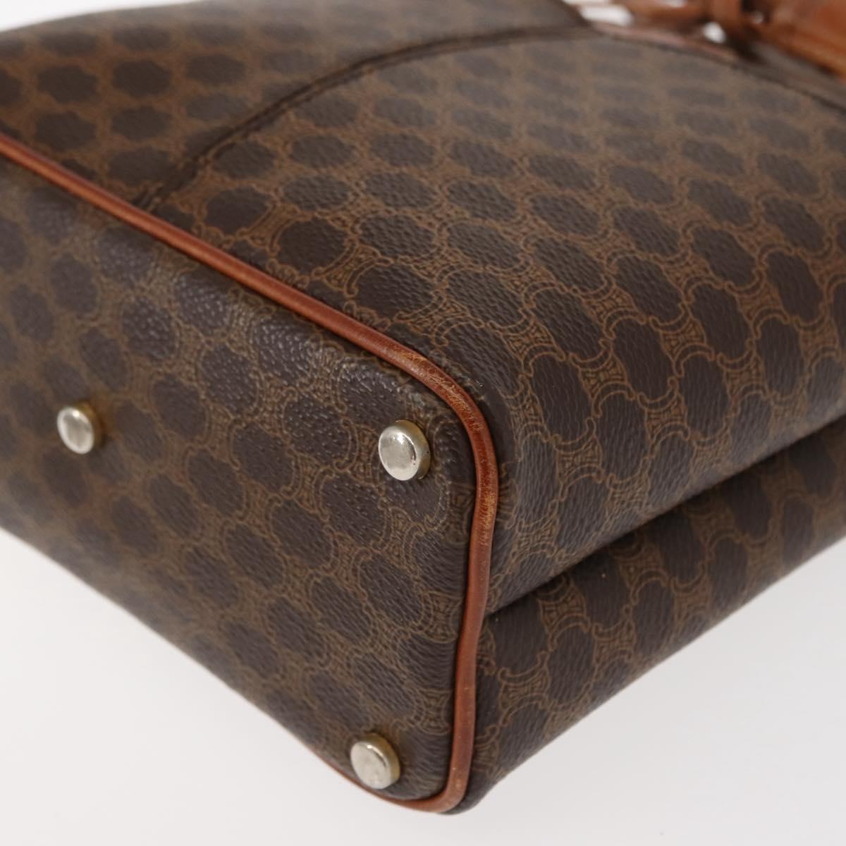 CELINE Macadam Canvas Shoulder Bag PVC Leather Brown Gold Auth gh1084