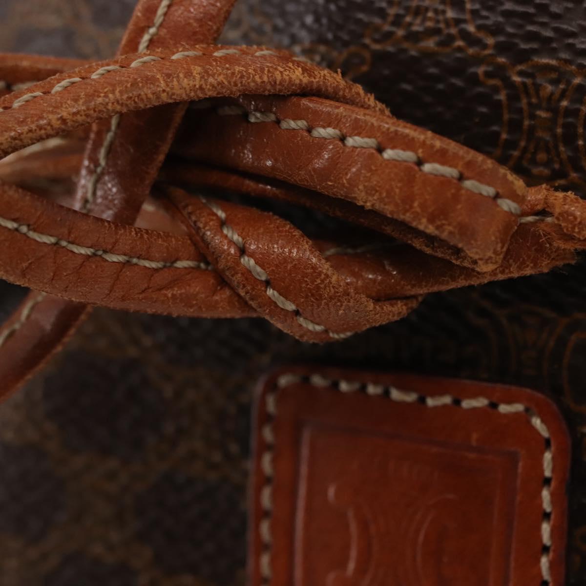 CELINE Macadam Canvas Shoulder Bag PVC Leather Brown Gold Auth gh1084