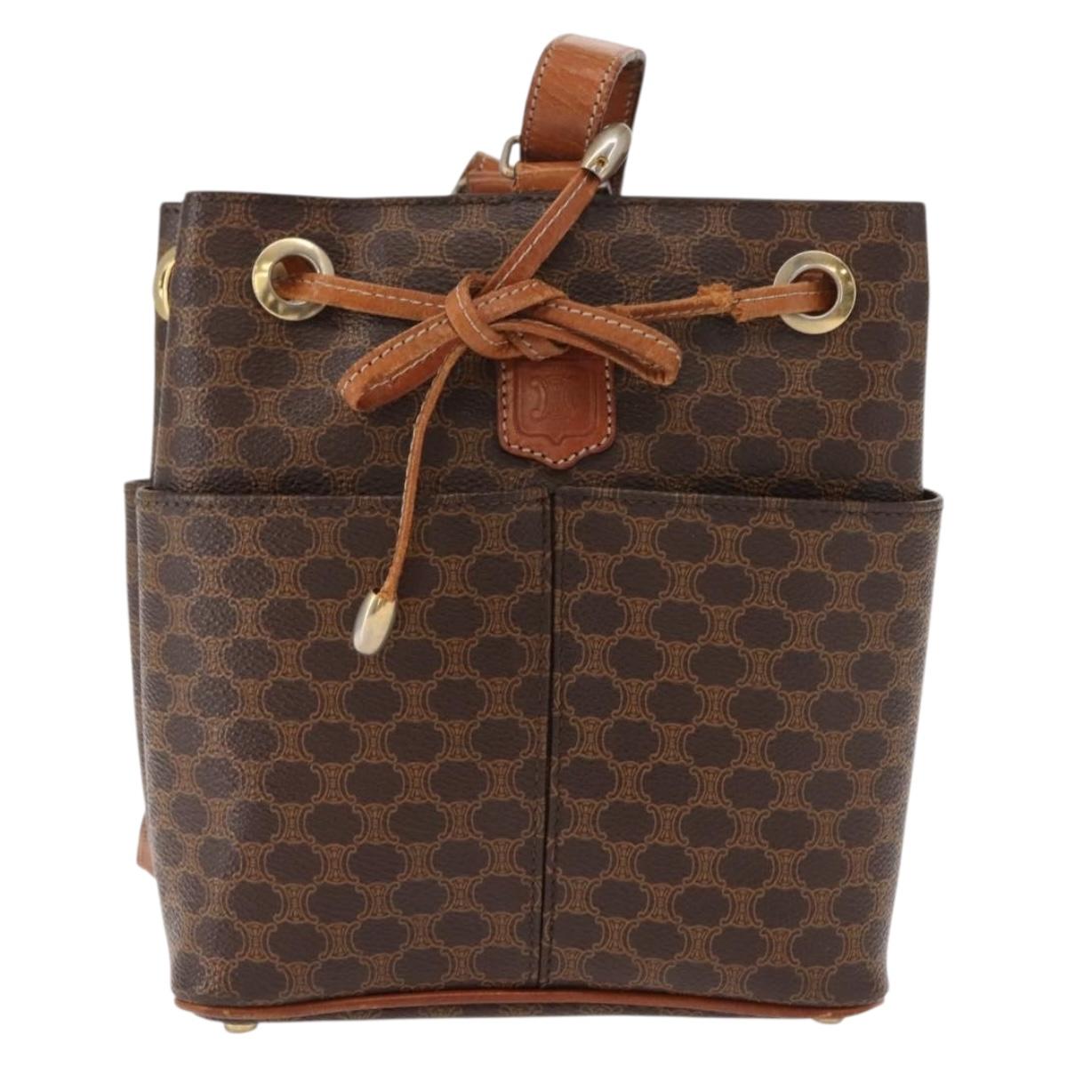 CELINE Macadam Canvas Shoulder Bag PVC Leather Brown Gold Auth gh1084