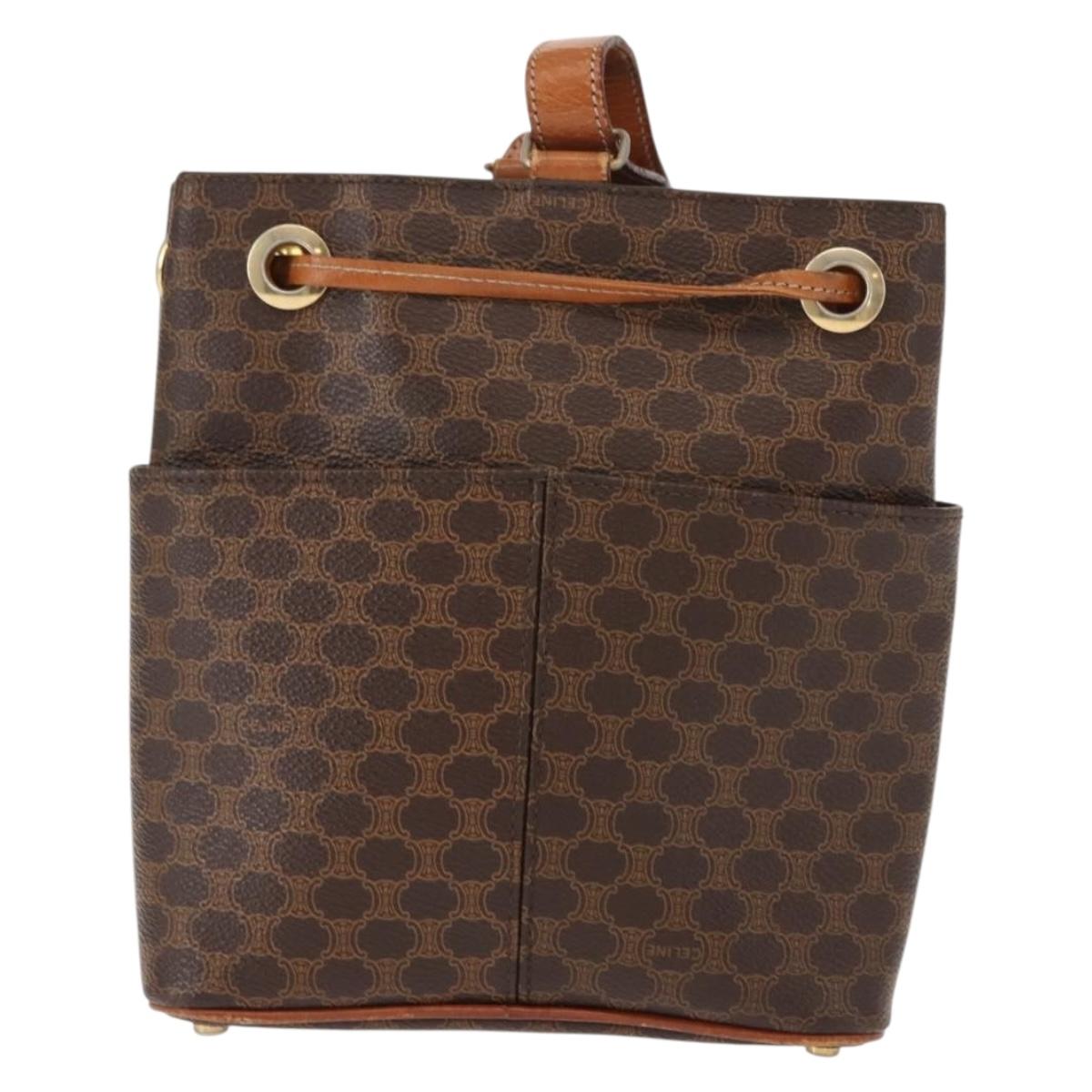 CELINE Macadam Canvas Shoulder Bag PVC Leather Brown Gold Auth gh1084