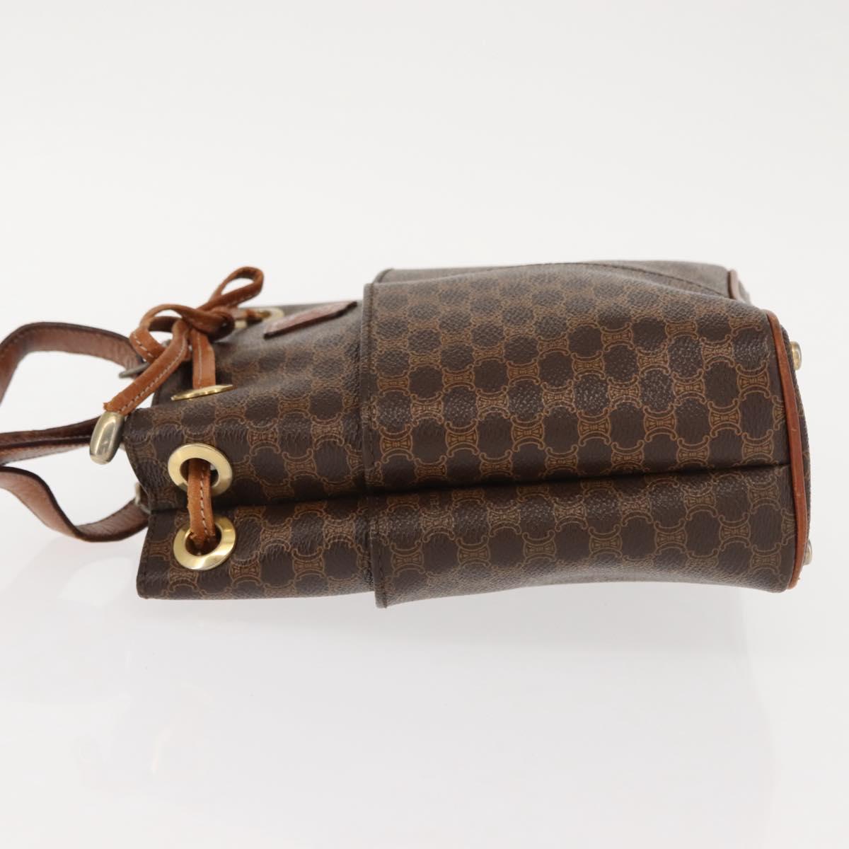 CELINE Macadam Canvas Shoulder Bag PVC Leather Brown Gold Auth gh1084