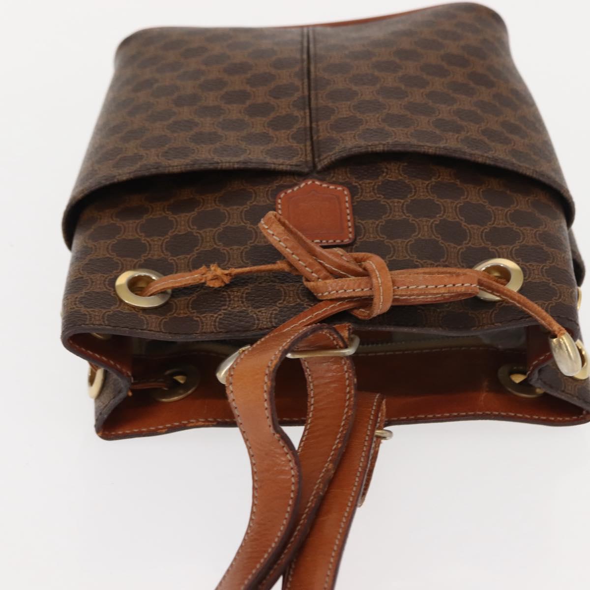 CELINE Macadam Canvas Shoulder Bag PVC Leather Brown Gold Auth gh1084