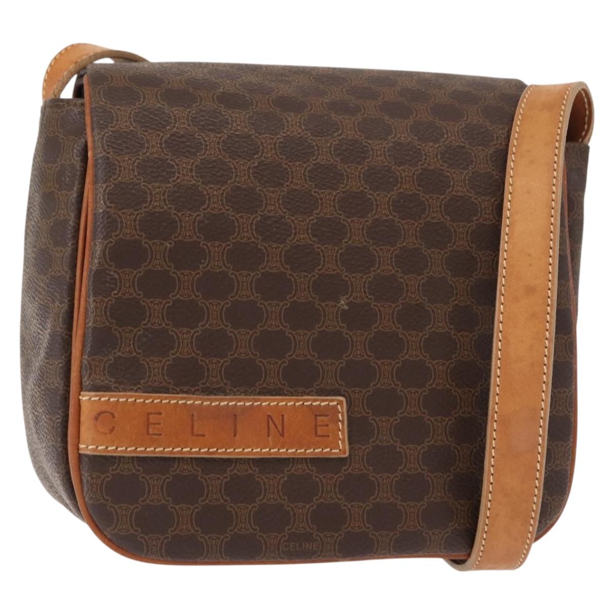 CELINE Macadam Canvas Shoulder Bag PVC Leather Brown Gold Auth gh1088