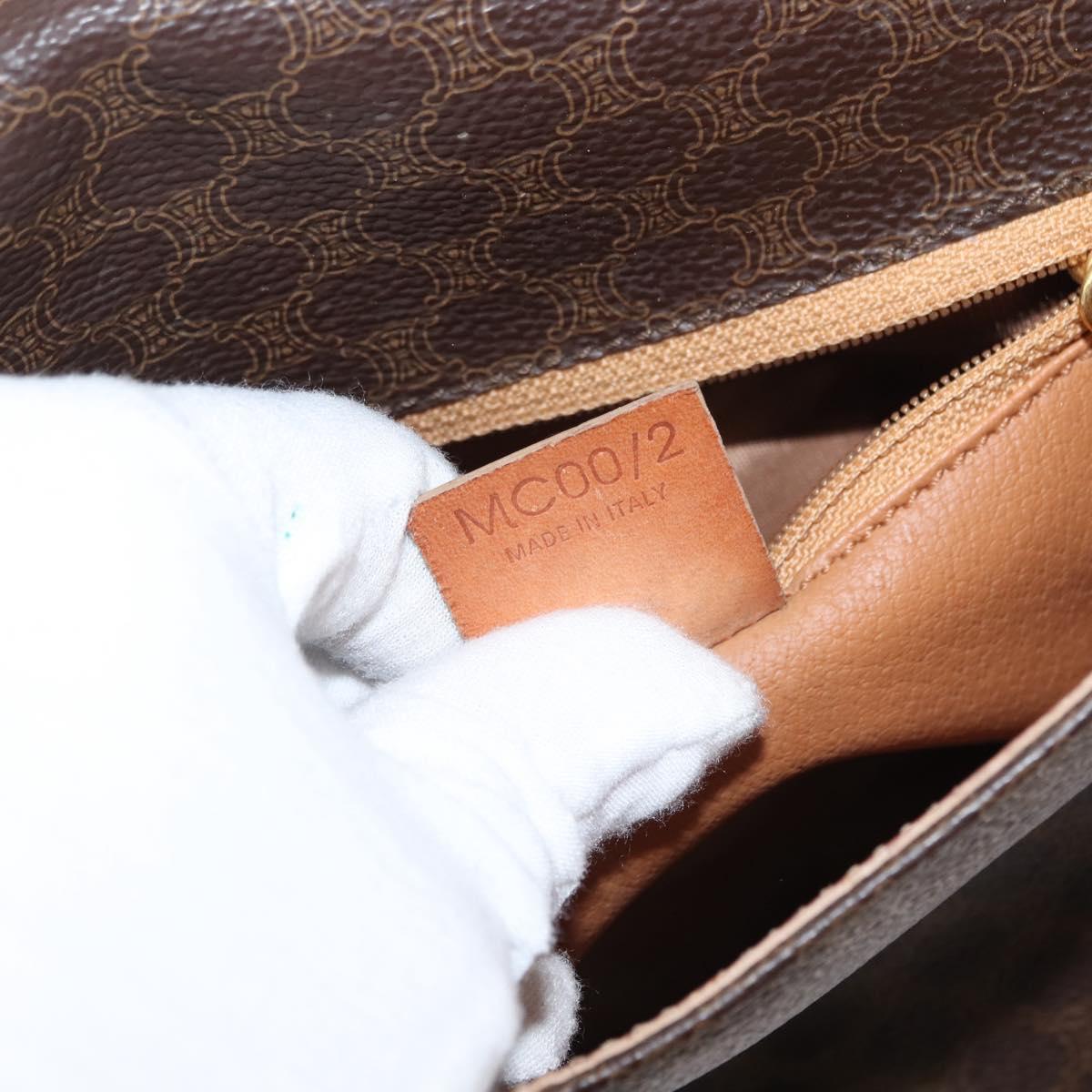 CELINE Macadam Canvas Shoulder Bag PVC Leather Brown Gold Auth gh1088