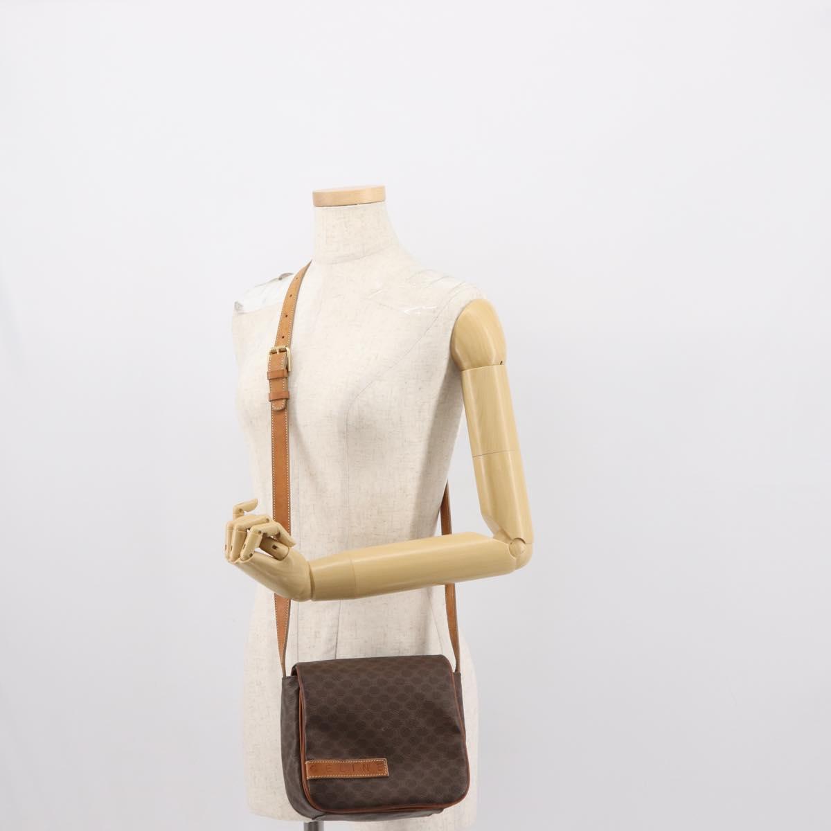 CELINE Macadam Canvas Shoulder Bag PVC Leather Brown Gold Auth gh1088